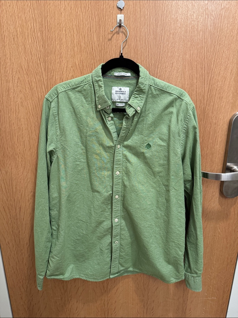 Springfield Light Green Button-Down Cotton Shirt